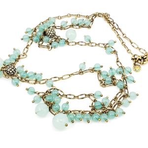 J. Crew Sweater Necklace pale green blue beads acrylic antique gold tone A0274